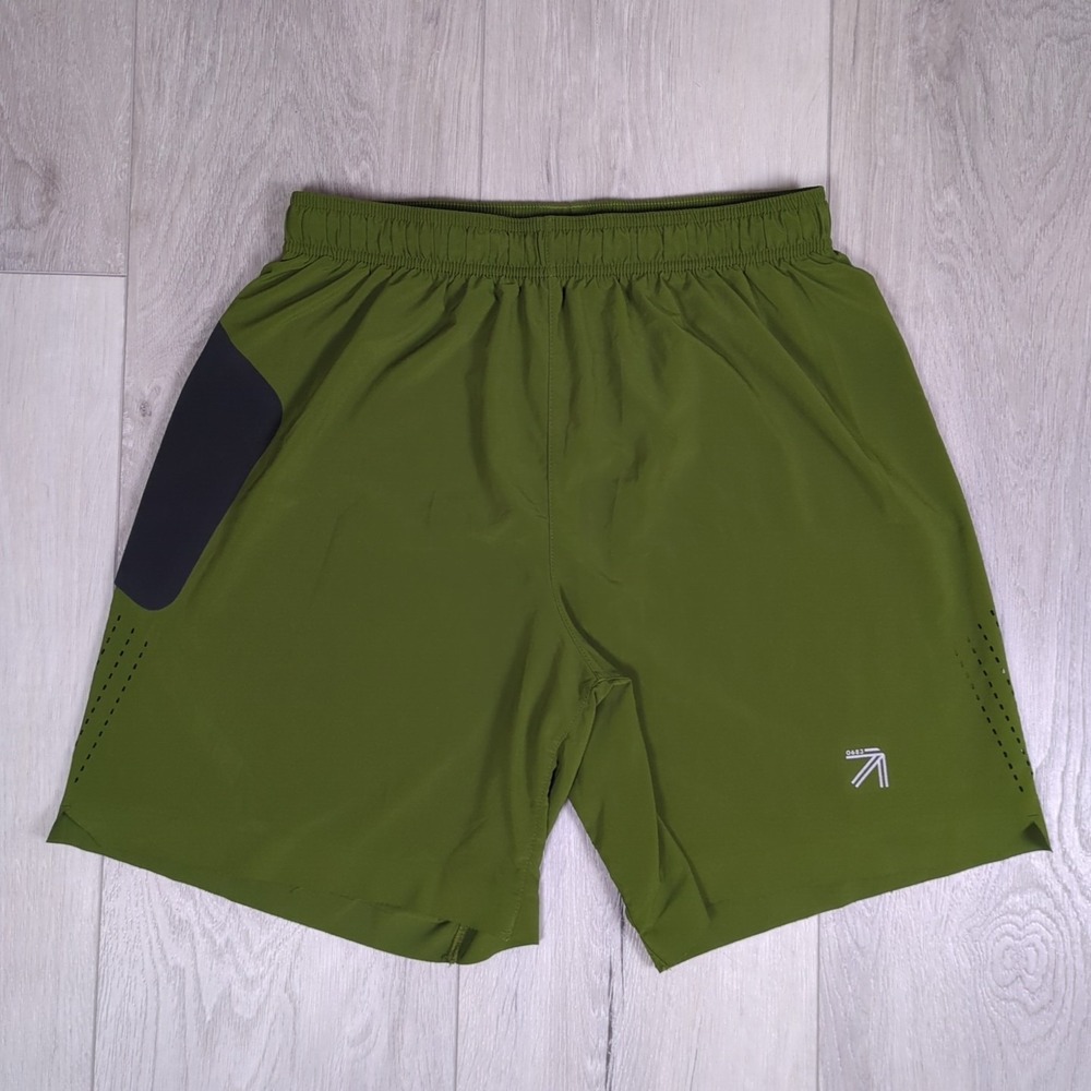 New Balance Running Shorts Mens Medium Green 7" Zip Pocket NB Dry Vented Unlined